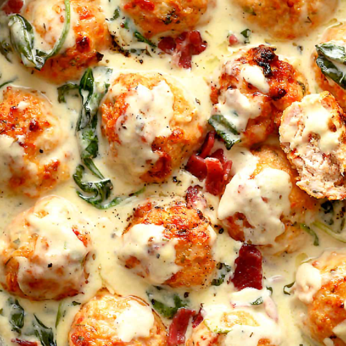 Baked Chicken Ricotta Meatballs with Spinach Alfredo Sauce 26 Baked Chicken Ricotta Meatballs with Spinach Alfredo Sauce