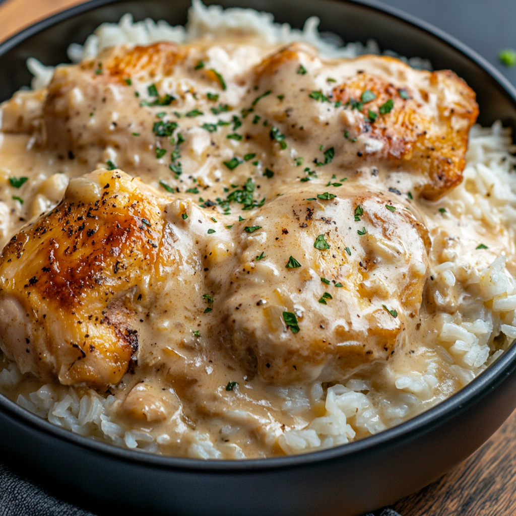Easy Creamy Smothered Chicken and Rice